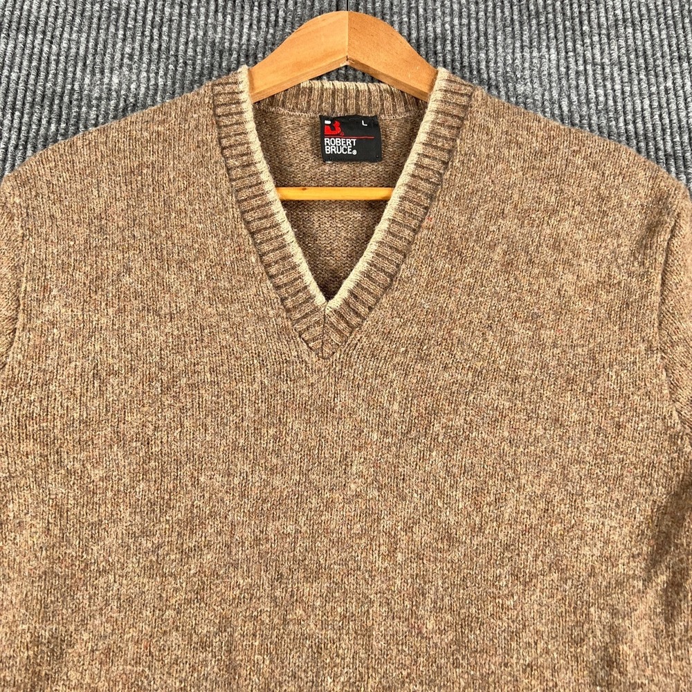 Vintage Robert Bruce Wool Sweater Mens Large Brown Long Sleeve V Neck Casual - Picture 4 of 11